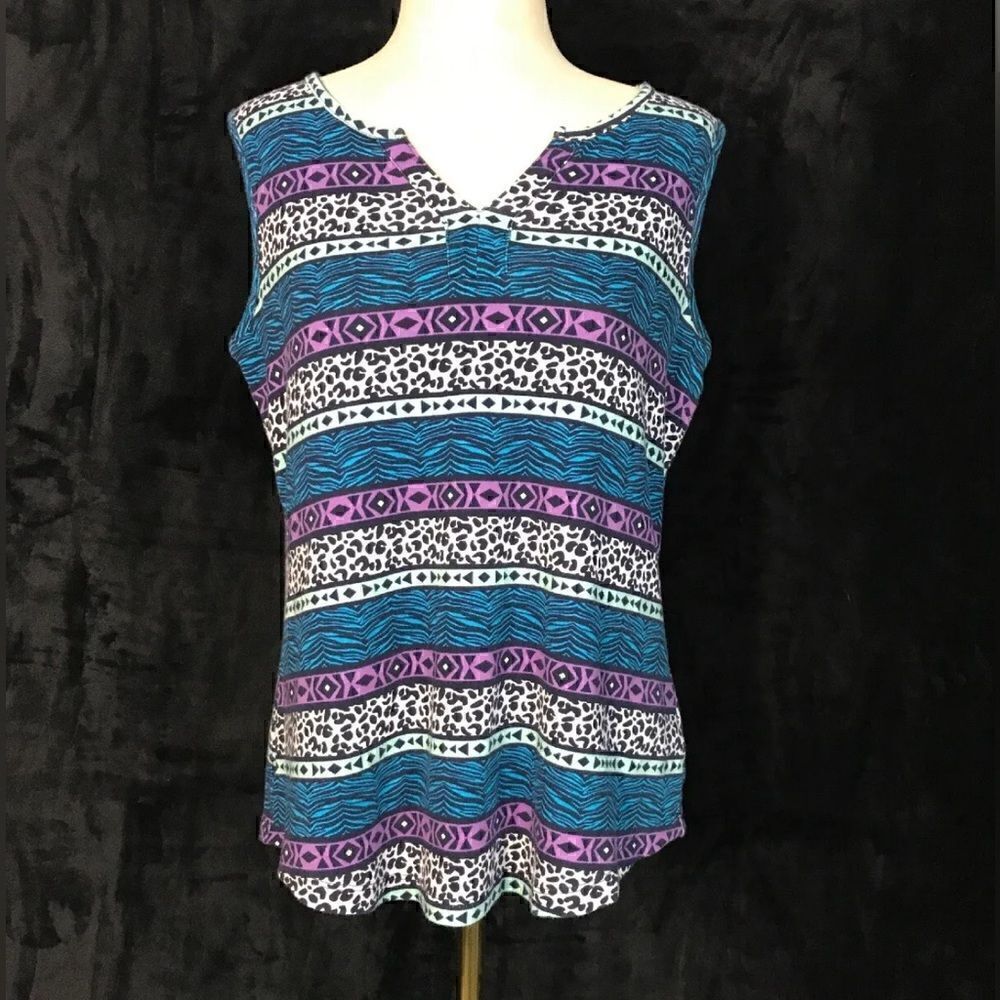 Kim Rogers Sleeveless Abstract Tribal Print Stretch Tank - Size M